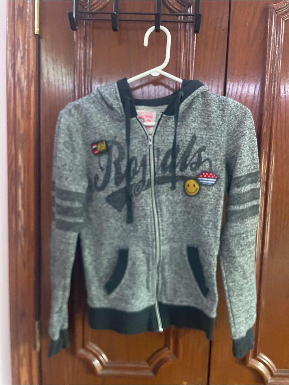Ardene Gray Hooded Zip-Up Jacket with Patch Accents